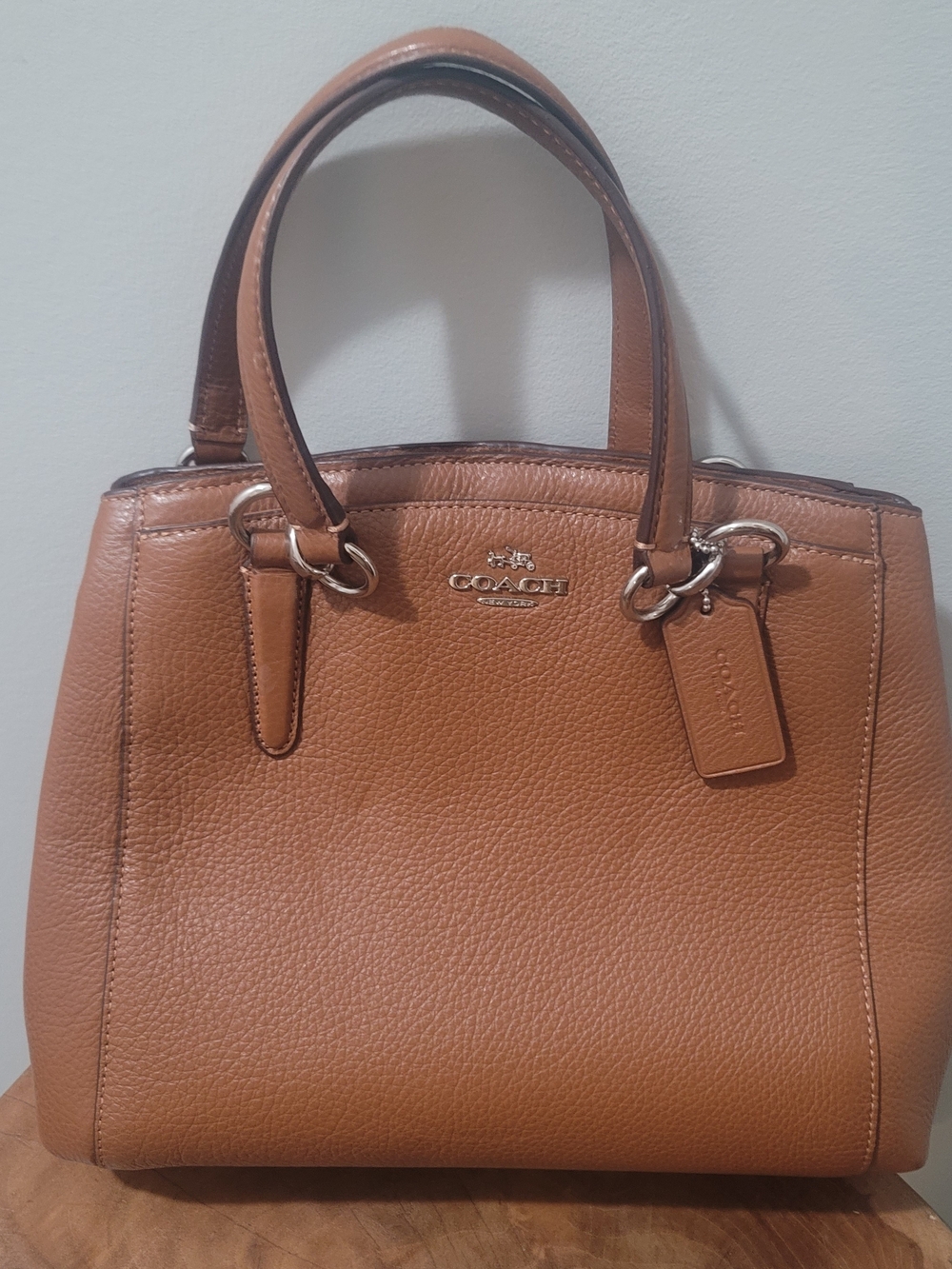 Coach Christie Mini Carryall Saddle Cognac Pebbled Leather Shoulder Satchel Bag